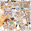50/100PCS Cute Cartoon Glasses Wearing Animal Graffiti Stickers Decor Guitar Notebook Luggage DIY Waterproof Stationery Stickers
