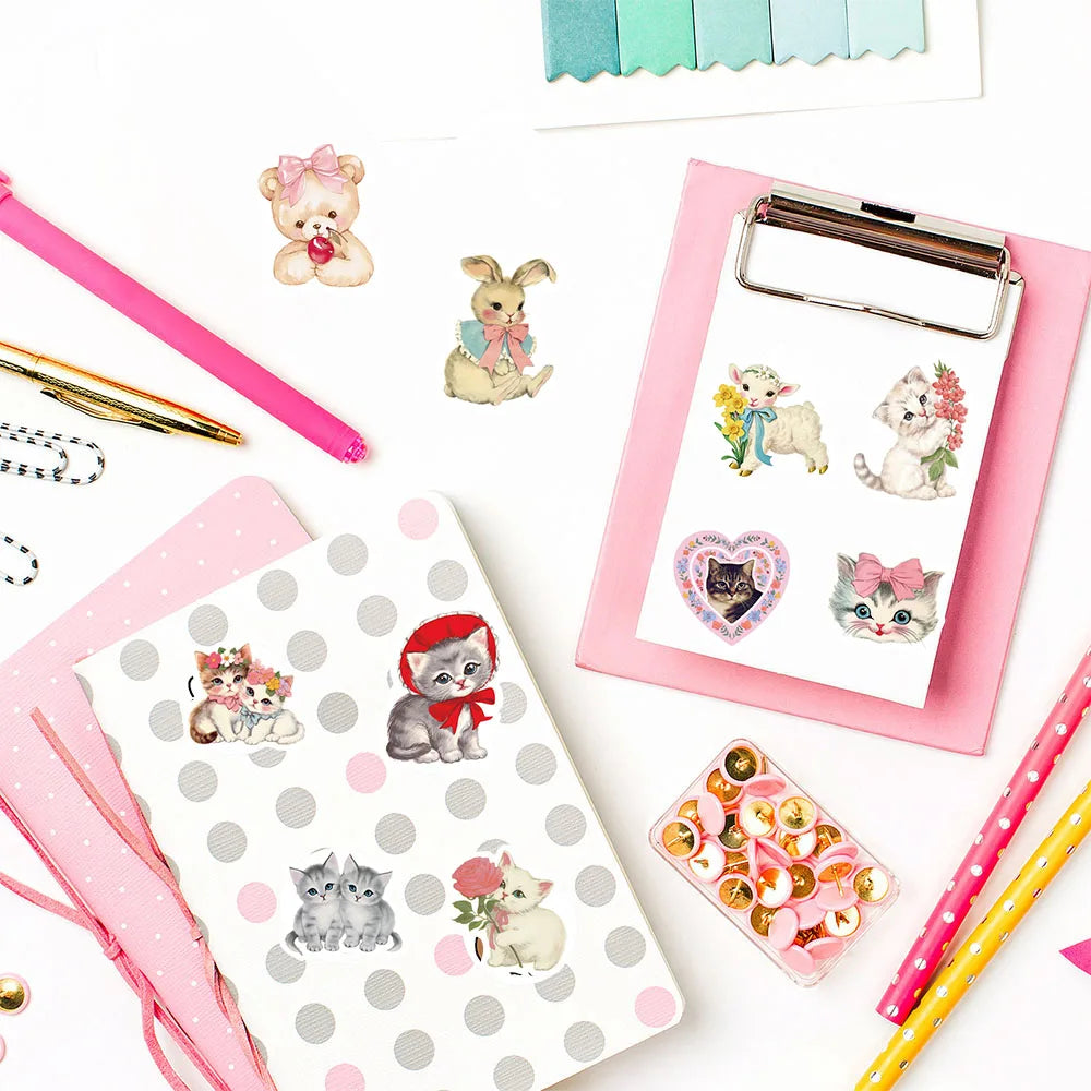500PCS Kawaii Vintage Animals Clipart Stickers Aesthetic Y2k Fashion Laptop Luggage Phone Motorcycle Skateboard Graffiti Sticker
