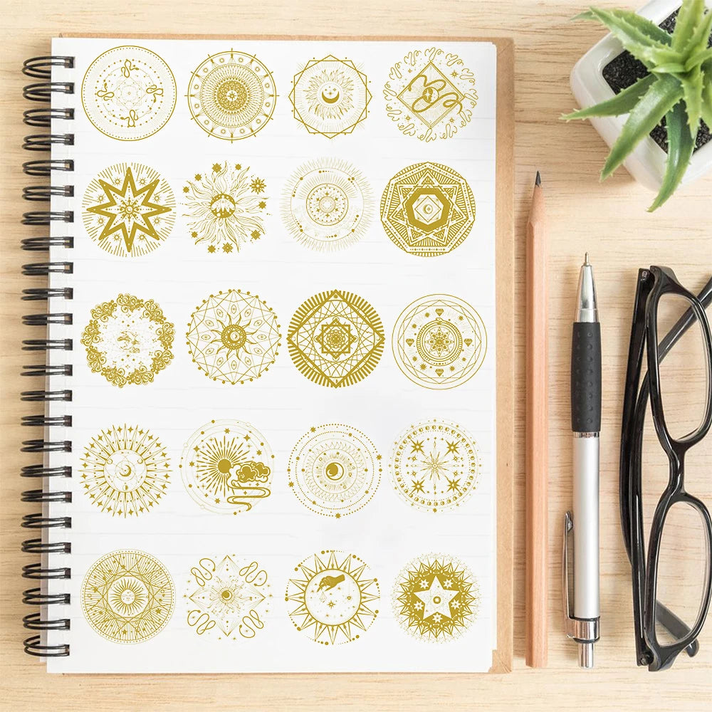 50PCS Stickers Gold Magic Moon Sun Aesthetic Print Laptop PET Suitcase Phone  Luggage Notebook Cartoon Suitcase Vinyl Decals