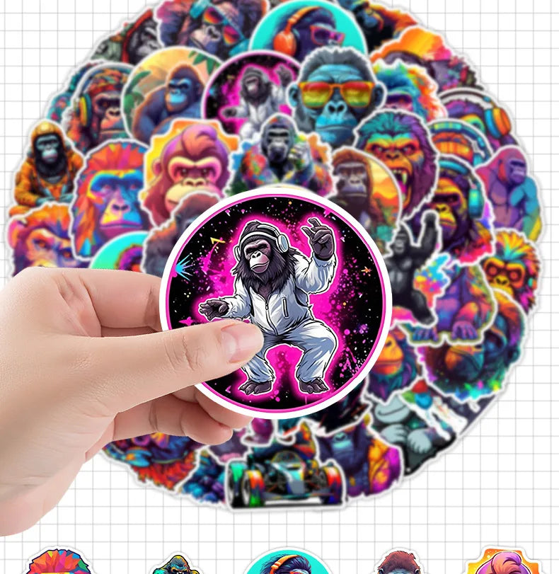 50/100 Pcs Colorful Gorilla Doodle Stationery Stickers for Helmet Stationery Box Skate Guitar Fridge Waterproof DIY Game Decals