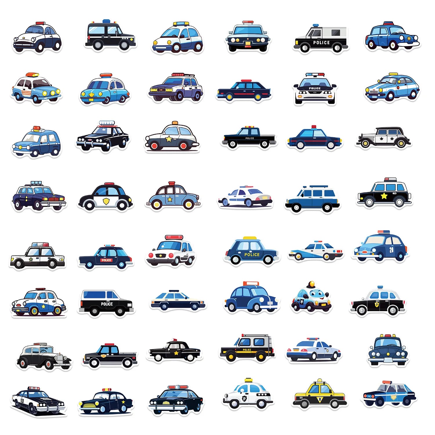 50 Pcs Cartoon Police Car Stickers, Mobile Phone Water Cup Computer Decoration Stickers, Laptop hand account waterproof stickers