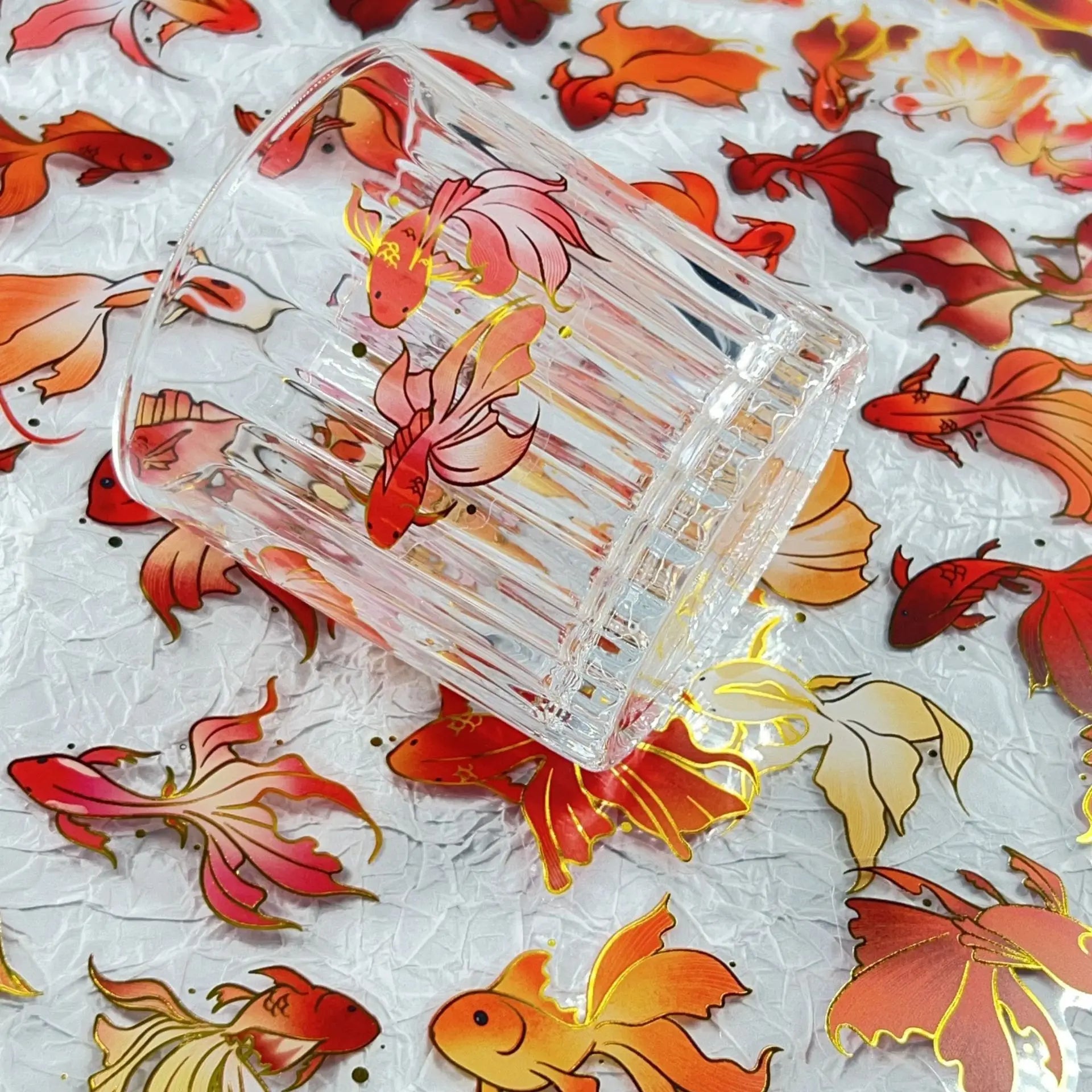 50/100 Pcs Exquisite Cartoon Gold Foil Koi PET Clear Waterproof Stickers for Phone Window Lunch Box Helmet Guitar Piano Laptop