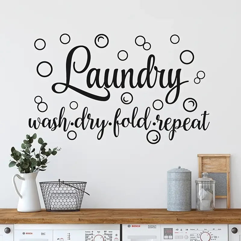 18x11in Laundry Room Wall Decal - 'Wash, Dry, Fold, Repeat' - Cute Vinyl Quote Sticker Art Decor
