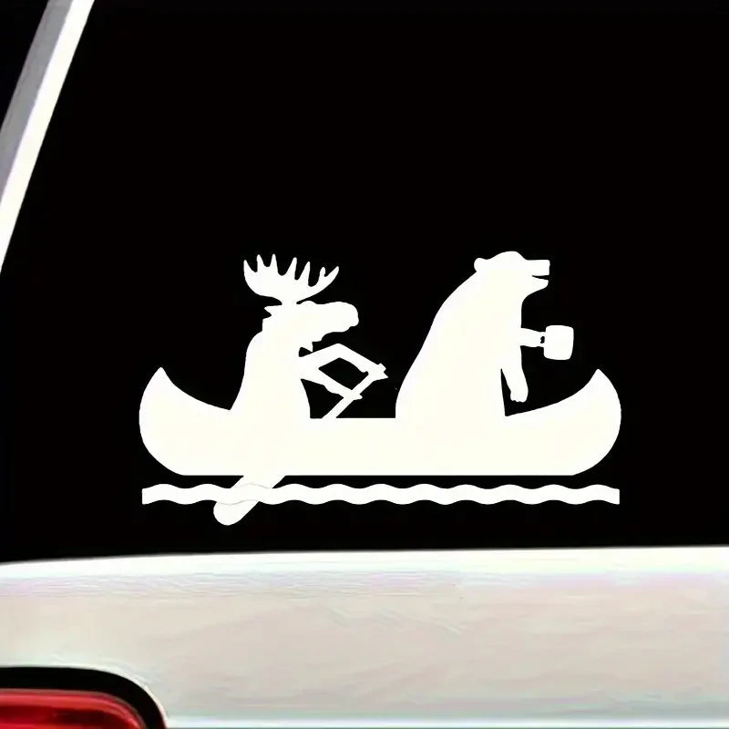 [Adventure Car Sticker] Outdoor Adventure Car Sticker | Moose And Bear in a Canoe - Suitable for Car Windows