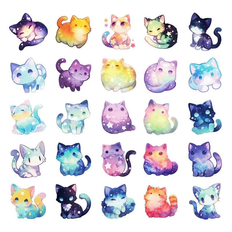 10/30/50PCS Cute Dream Star Cat Sticky PVC Sticker Aesthetic Stationery DIY Decoration Scrapbooking School Supplies for Kids