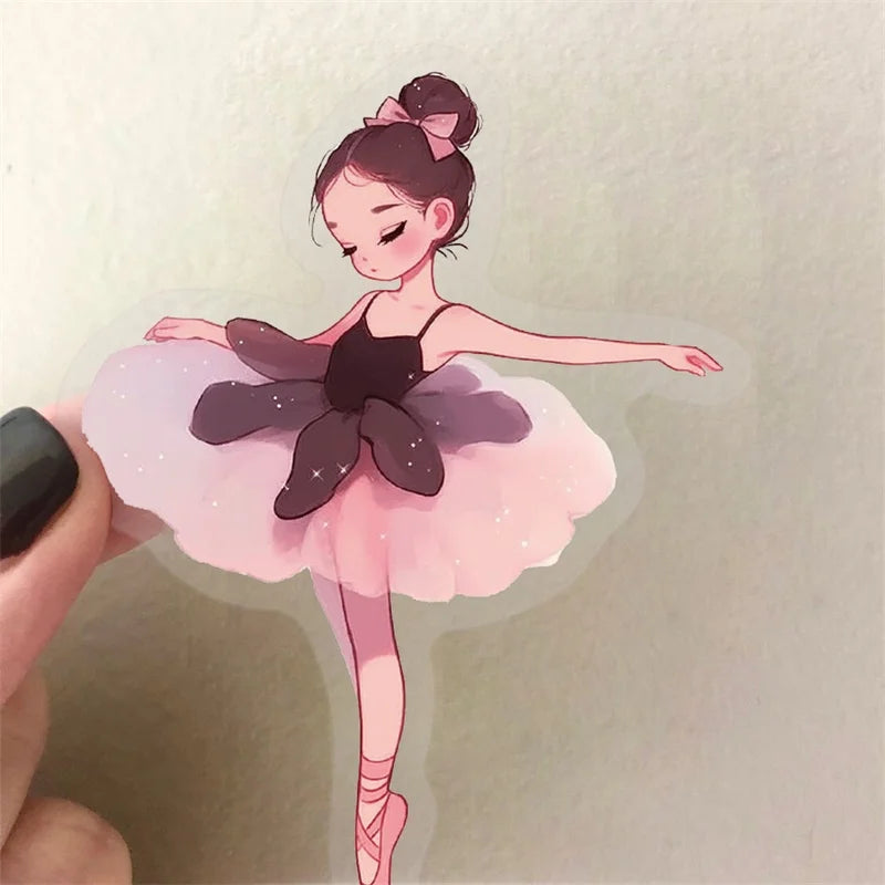50PCS Cartoon Ballet Girl PET Sticky Sticker Aesthetic Tear Open DIY Decoration Scrapbooking Stationery Supplies for Kids