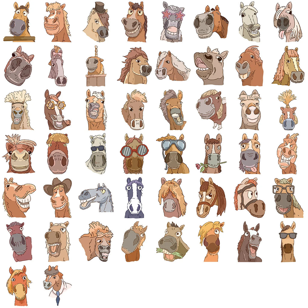50PCS Cartoon Horse Fun Expressions Graffiti Stickers Decoration Guitar Notebook Luggage DIY Waterproof Stickers