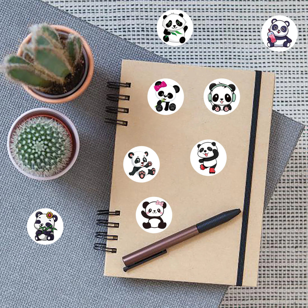 1Roll(500pcs) 1'' Round Cartoon Reward Pandas Stickers for Kids Teacher Reward School Supplies Animal Incentive Home Decor