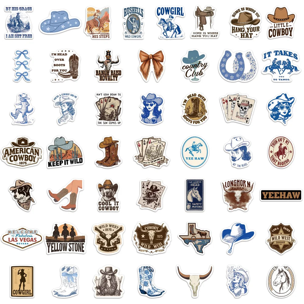 50PCS Creative Blue Brown Cowboy Graffiti Stickers DIY Luggage Laptop Tablet Speaker Decorative Wall Stickers Gift Stickers