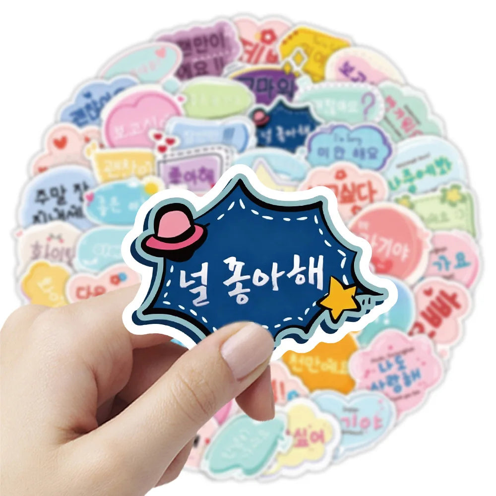 50-Pack Korean Greeting Cartoon Stickers Creative Phone Luggage Refrigerator Stationery Decor Kids Reward Stickers