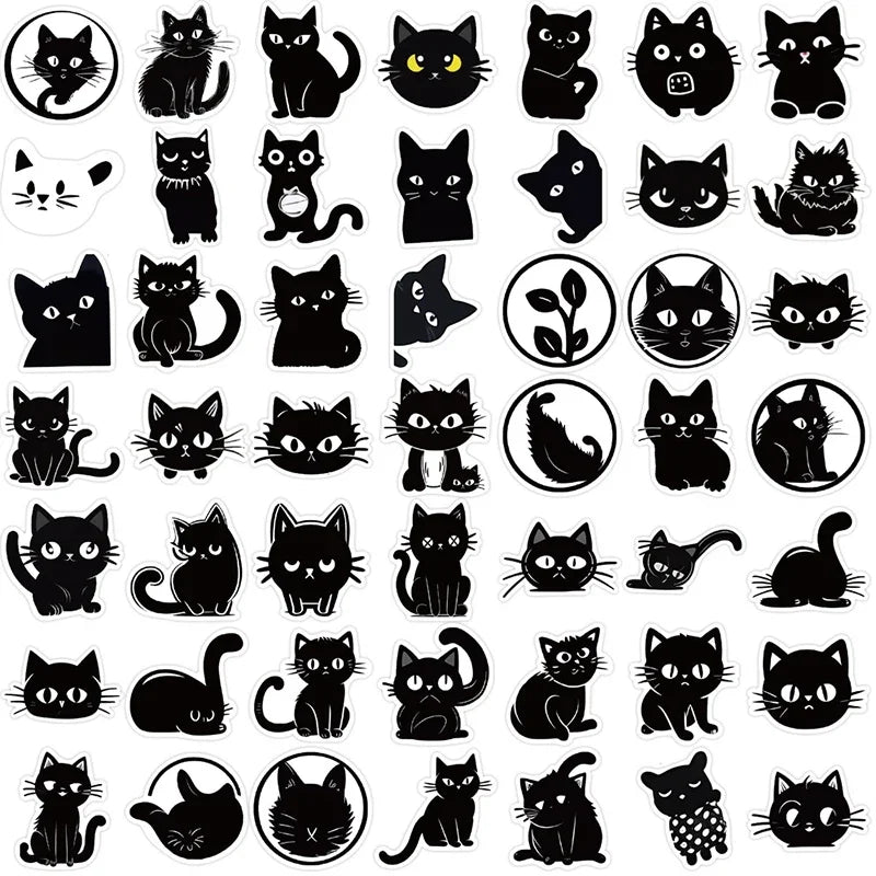 10/30/50PCS Kawaii Black Cat PVC Sticker Aesthetic Children's Decoration Scrapbooking for Kids Korean Stationery School Supplies