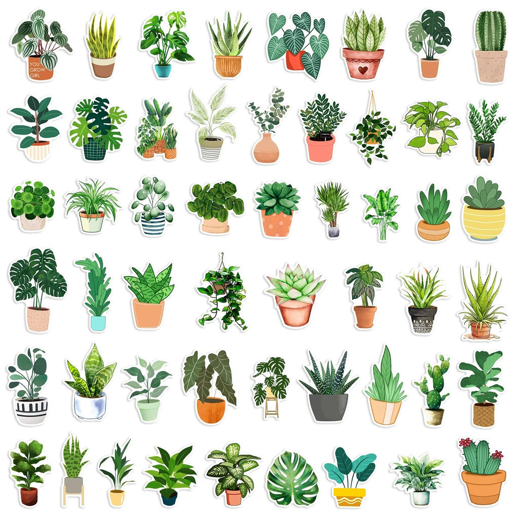 50/100PCS Green Potted Plants Graffiti Stickers Waterproof Trolley Box Motorcycle Scooter Notebook Refrigerator Stickers
