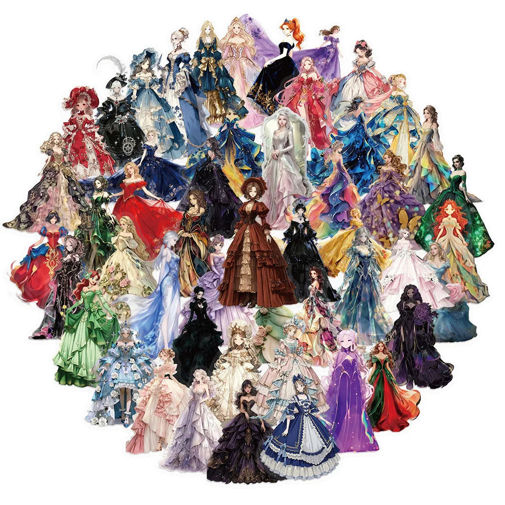 50PCS Skirt Girl Series Sticker Set Transparent Waterproof PET Brochure Flower Material Decorative Notebook Waterproof Stickers