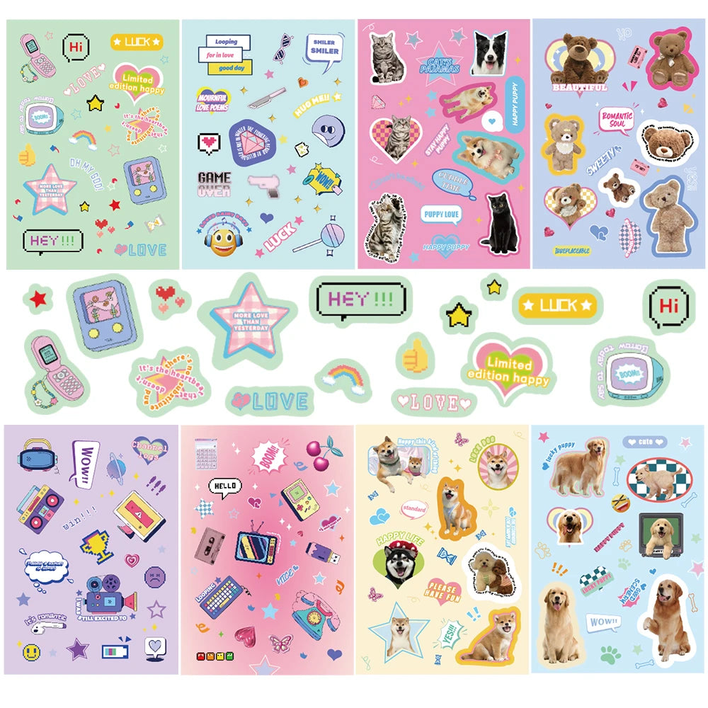 8/16Pcs Pet Instagram Sticker Living Room Retro Cartoon Skateboard Art Picture Bicycle DIY Stationery Notebook Landscape Sticker