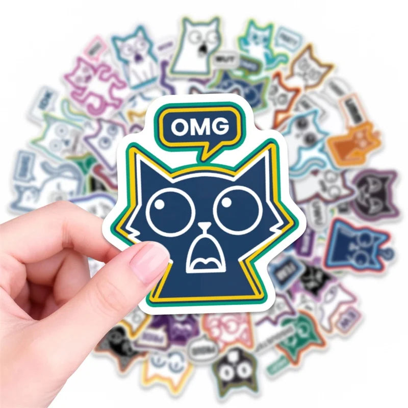 10/30/56PCS Abstract Lines Cat PVC Sticky Sticker Stationery DIY Children's Laptop Luggage Skateboard Decoration Scrapbooking