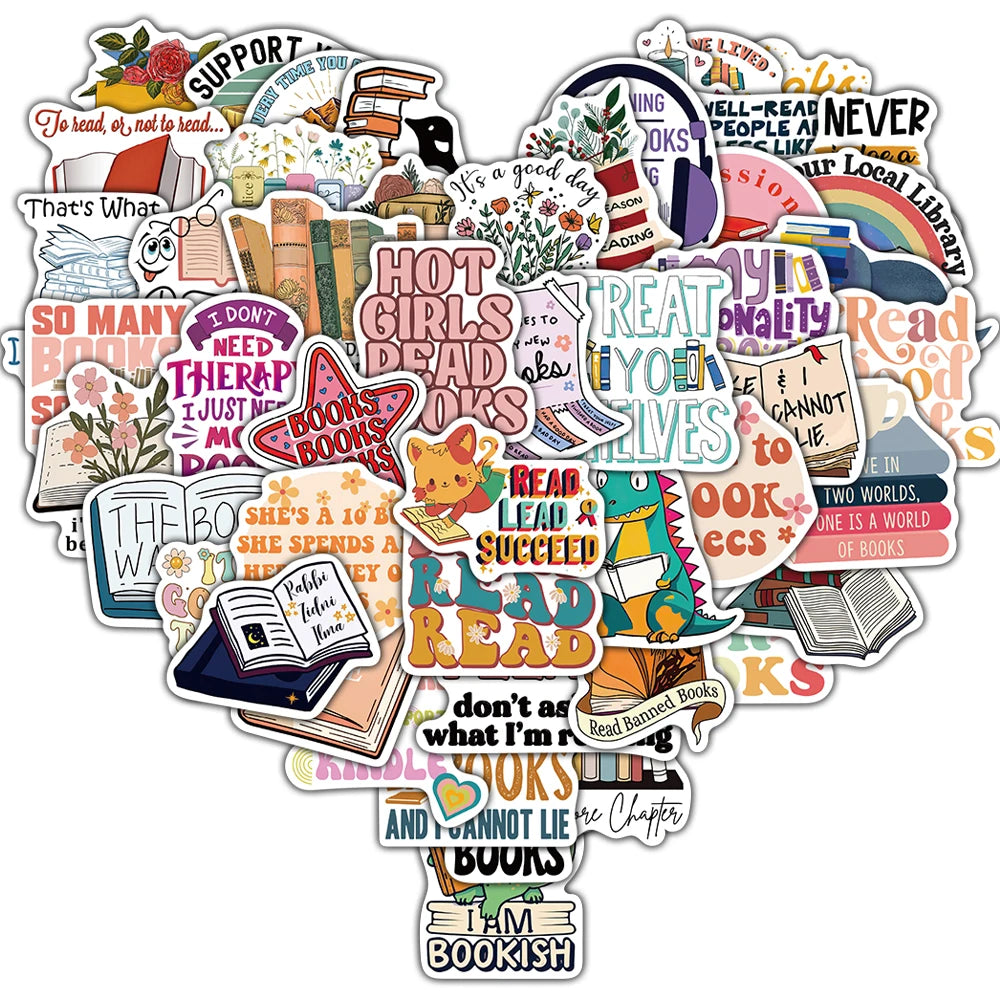 50/100PCS Vintage Reading Stickers Notebook Waterproof Laptop Luggage Stationery Decoration Cartoon Decals Graffiti Stickers