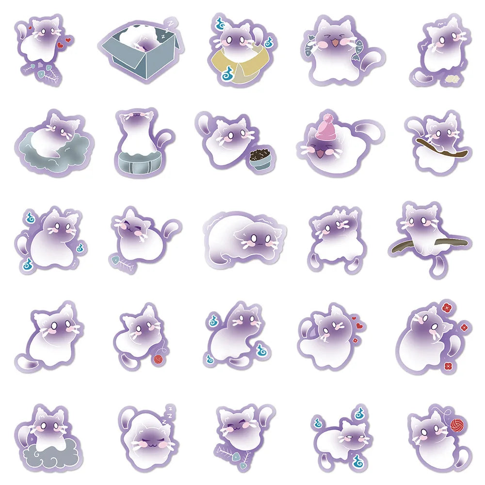50Pcs Cute Cat Graffiti Stickers Cute Cartoon Animal Notebook Phone Notebook Decorative Stationery Stickers