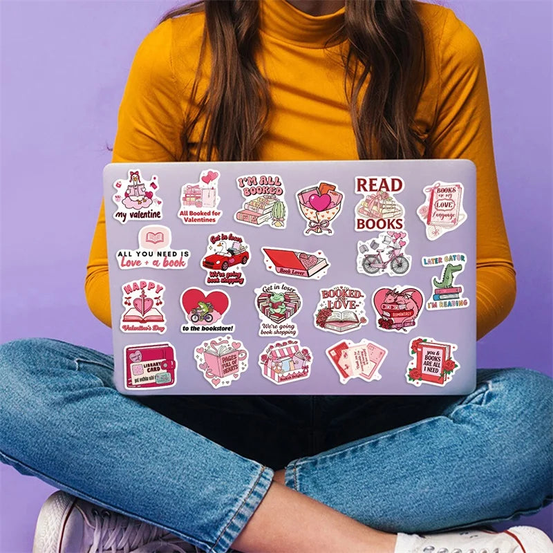 10/30/50PCS Pink Valentine's Day Book PVC Sticky Stickers Aesthetic DIY Colored Phone Laptop Luggage Skateboard Graffiti Decals