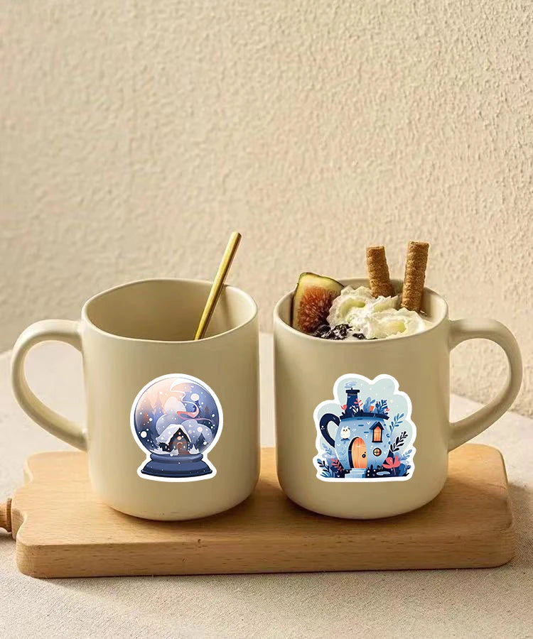 50PCS Cartoon Blue Christmas Graffiti Sticker Crystal Ball Warm Winter Phone  Environmental Protection Festival Queue Sticker