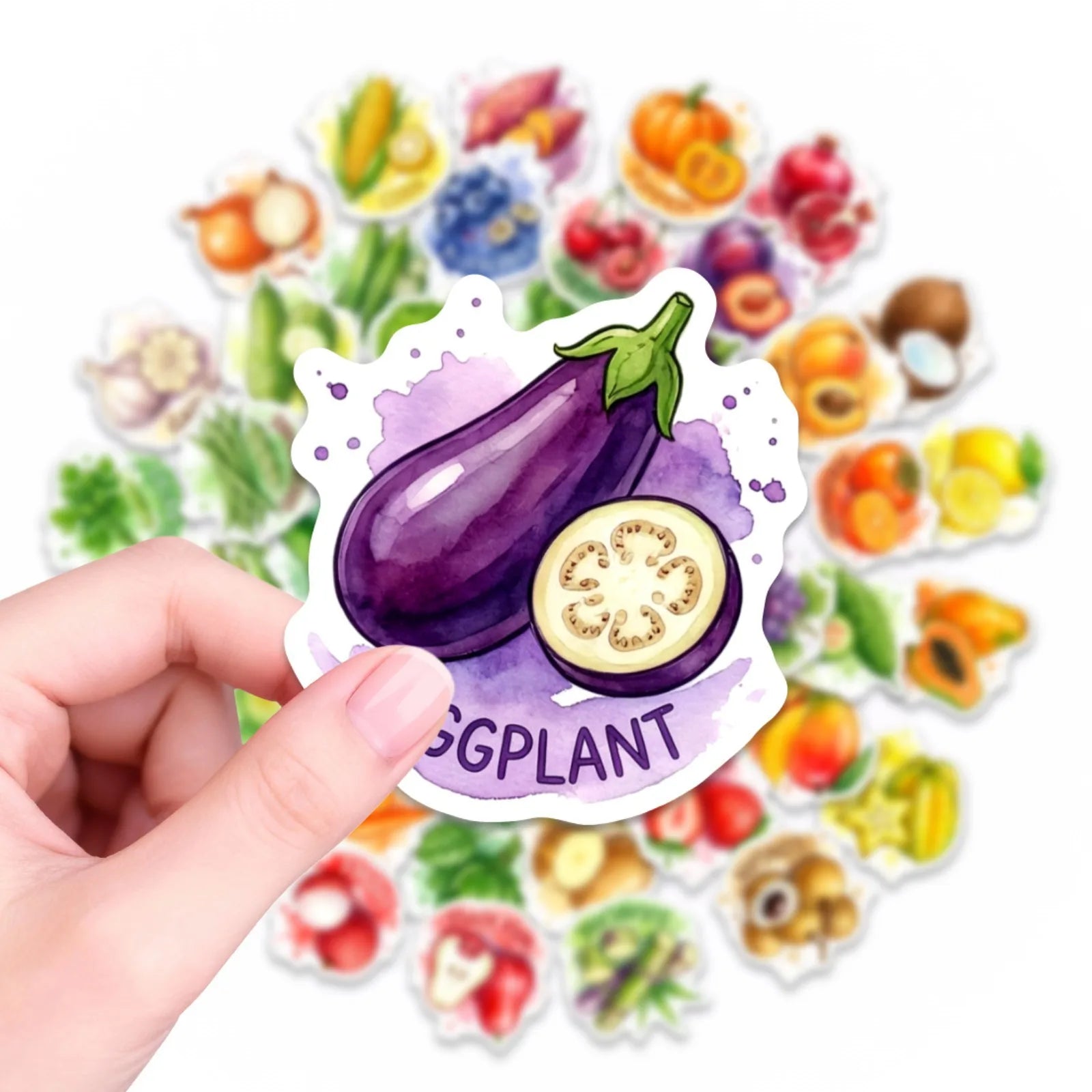 50/100 Pcs HD Watercolor Vegetable Fruit Food Stickers Thick Waterproof for Phone Fridge Cabinet Oven Lunch Box Helmet Decals