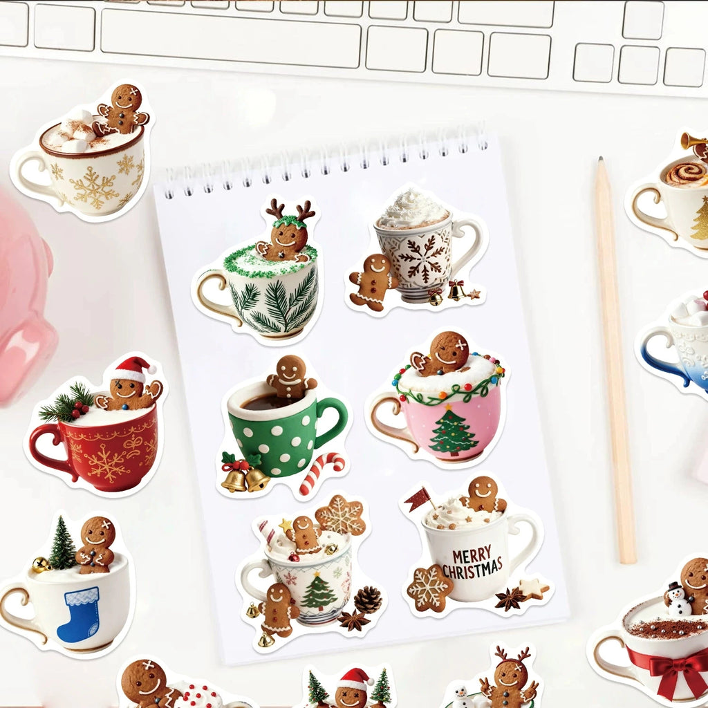 50/100PCS Christmas Coffee Cartoon Waterproof Stickers Decorative Luggage Stationery Mobile Phone