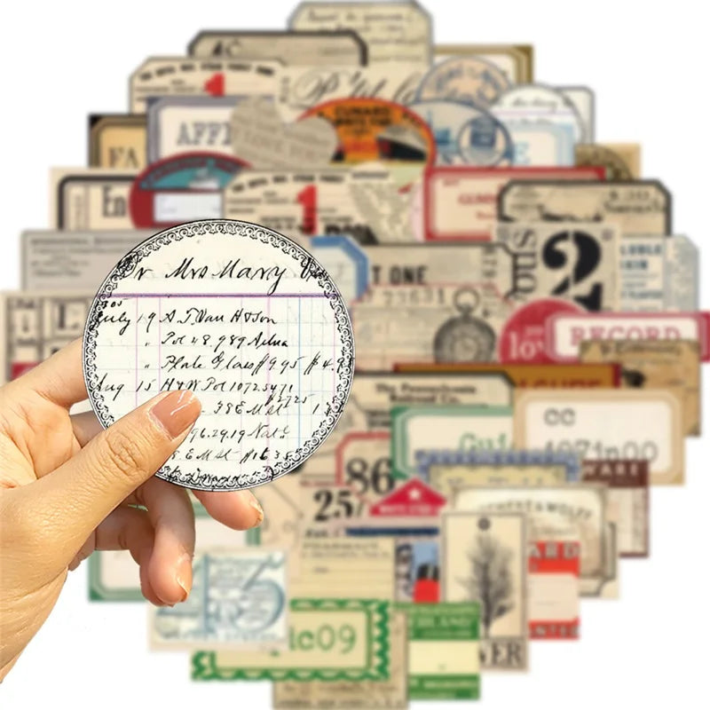 10/30/50PCS Vintage English Written PVC Sticky Sticker Aesthetic DIY Stationery Decoration Scrapbooking School Supplies for Kids