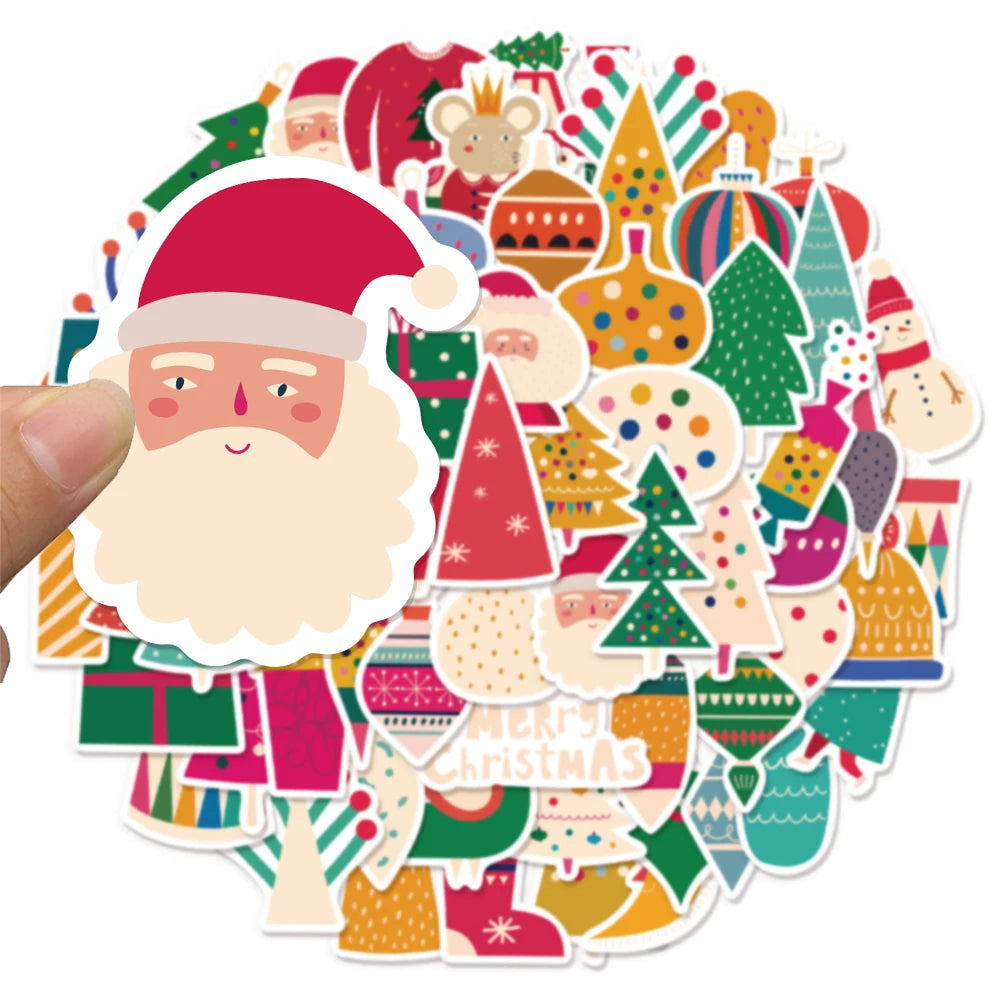 64PCS Santa Claus Christmas Stickers Skateboarding Car Guitar Helmet Luggage Laptop Graffiti Stickers Christmas Gift