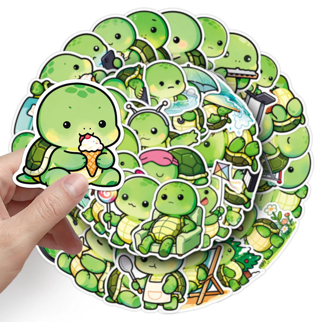 50/100PCS Bean Eye Turtle Sticker Cute Cartoon Animal Waterproof Decorative Mobile Phone Notebook Stationery Sticker