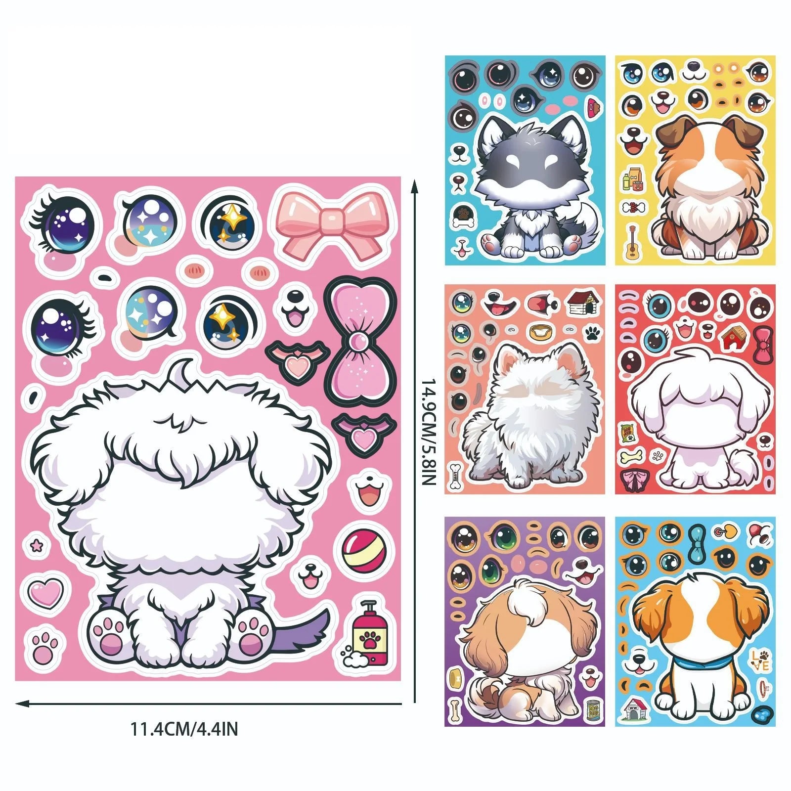 8/16 Pcs Cartoon Cute Dog Make A Face Puzzle Stickers DIY Game for Birthday Gift Reward Cup Phone Helmet Bicycle Decals