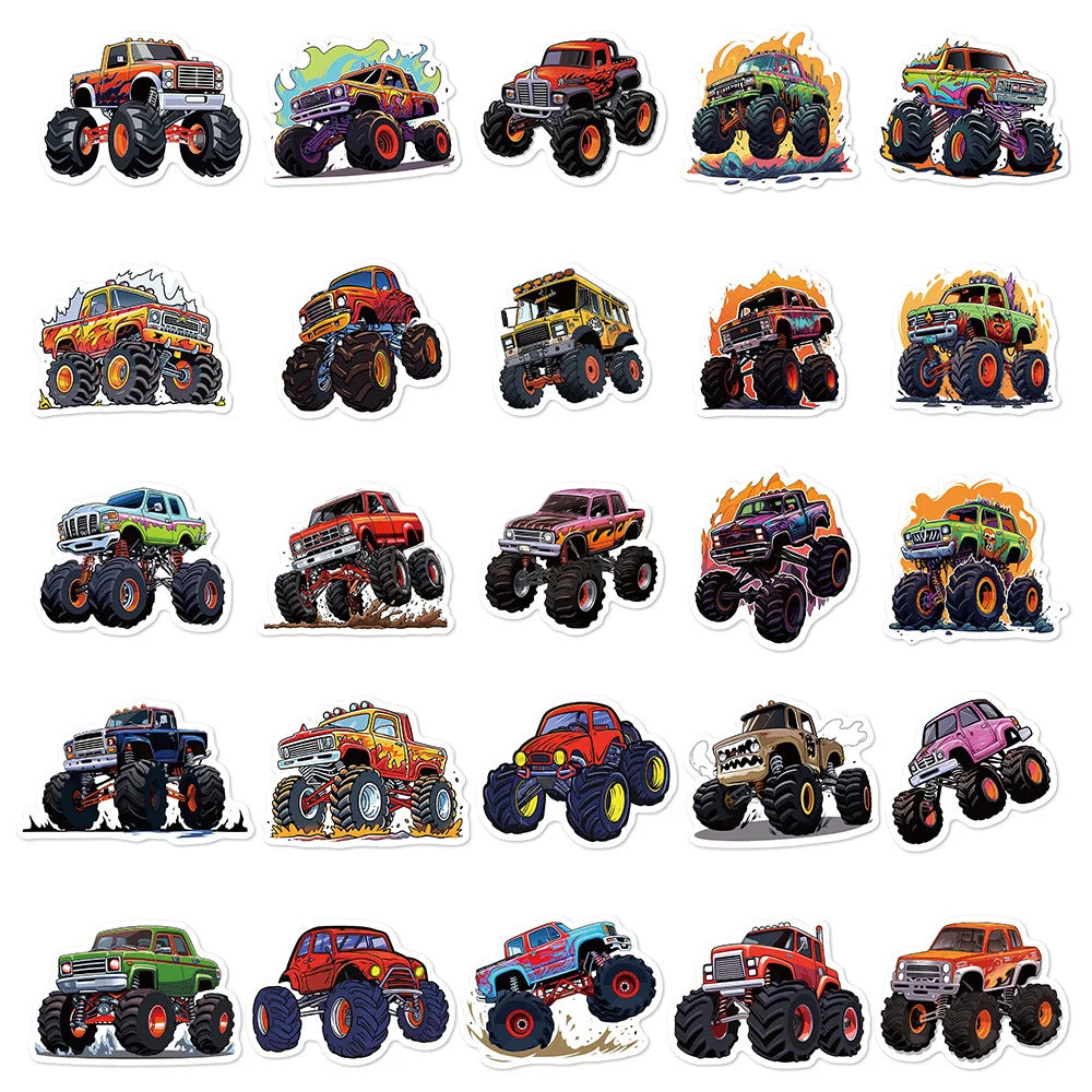50/100PCS Cartoon Creative Monster Truck Stickers Laptop Luggage DIY Waterproof Decorative Stickers