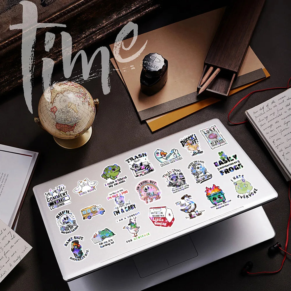 50/100 Pcs HD Holographic Funny Animal Quote Stickers DIY for Phone Notebook Lunch Box Helmet Bicycle Envelope No Trace Decals