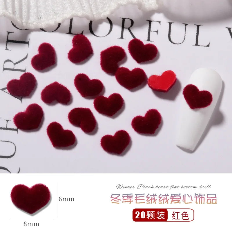 French Flocked Heart-shaped Nail Art Accessories 3D Plush Heart-shaped Nail Charms Autumn and Winter Manicure Decorations Parts