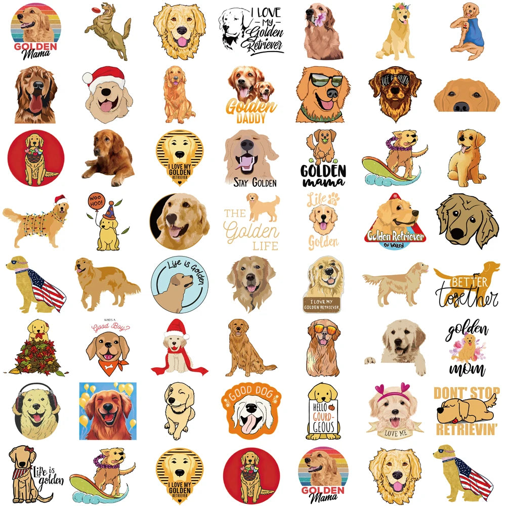 50PCS Golden Retriever Sticker Nostalgia Graffiti Y2k Fashion Scrapbooking Laptop Scrapbook Phone Waterproof Guitar Cool Sticker