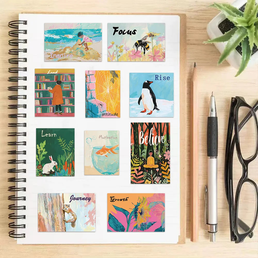 50PCS Creative Inspiration Watercolor Art Poster Stickers DIY Scrapbook Phone Case Laptop Tablet Decoration Toy Stickers