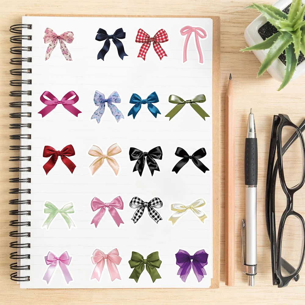 50PCS Cute Bow Sticker Guitar Y2K Fashion Skateboard Wall Bar Cafe Living Phone Bicycle Guitar Waterproof Graffiti Stickers