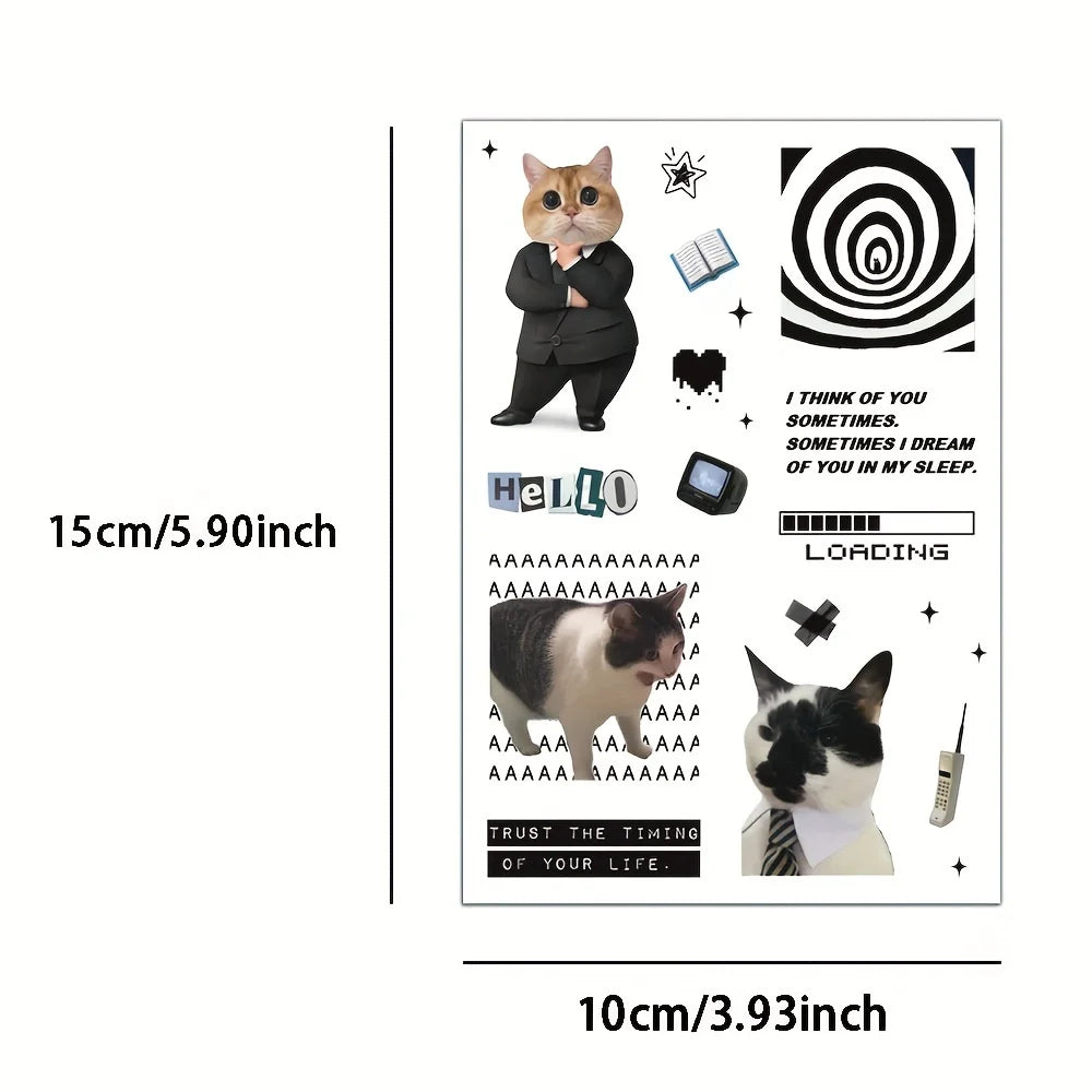 8/16Pcs cat expression on Instagram Collage Sticker Nostalgia Cartoon Skateboards Motorcycles Bicycle Landscape Funny Stickers