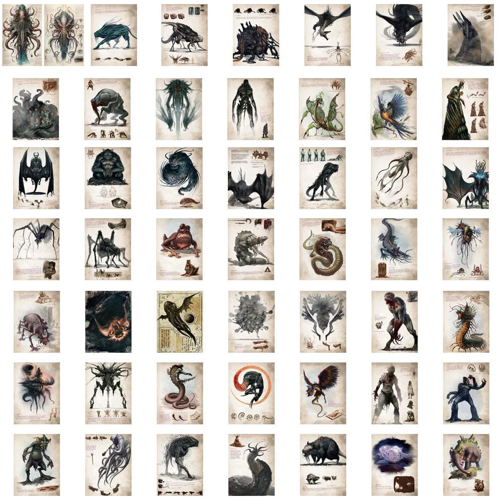 50PCS Cthulhu Mythical Monster Stickers Laptop Luggage Living Room Cartoon Skateboard Graffiti Art Picture Dormitory Sticker