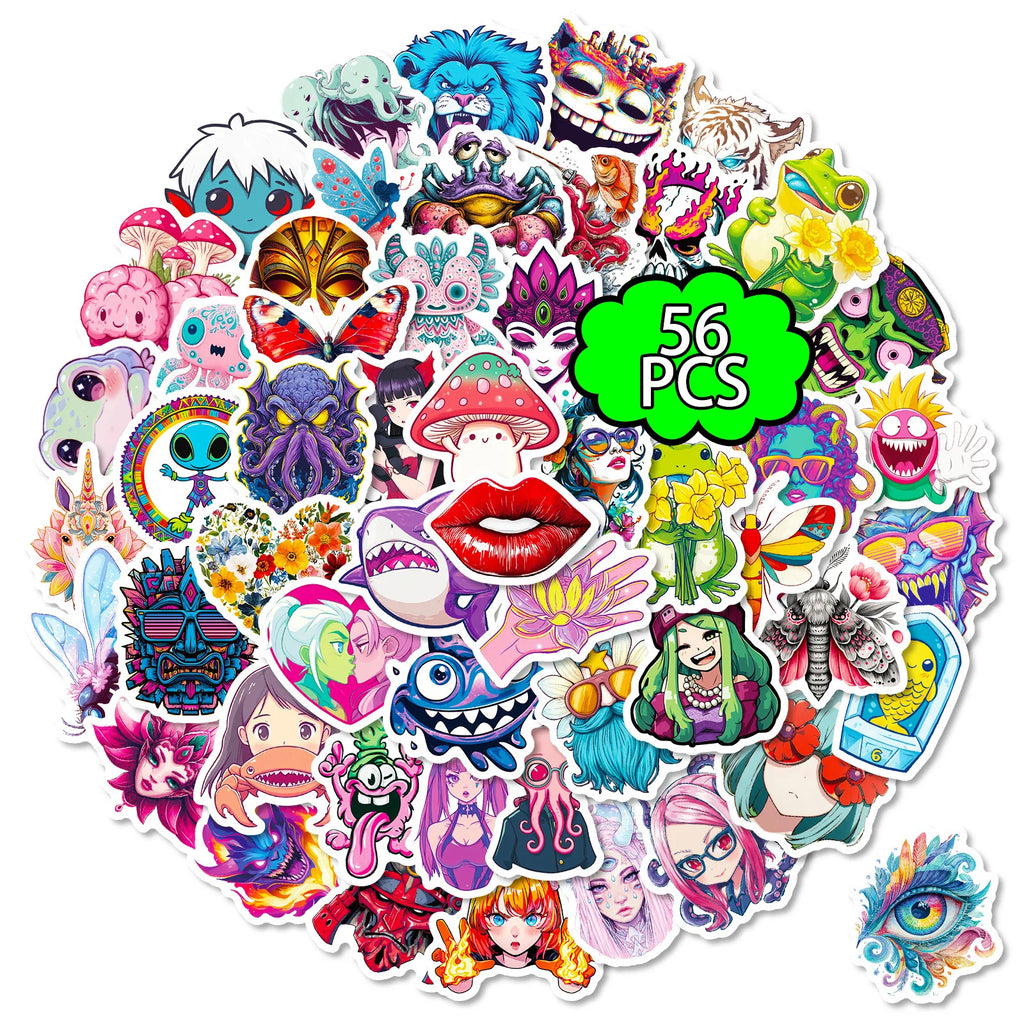 56/112 Pcs New Y2K Abstract Art Weird Funny Stickers DIY Room Furniture Envelope Notebook Stationery Box Helmet Skateboard Decal