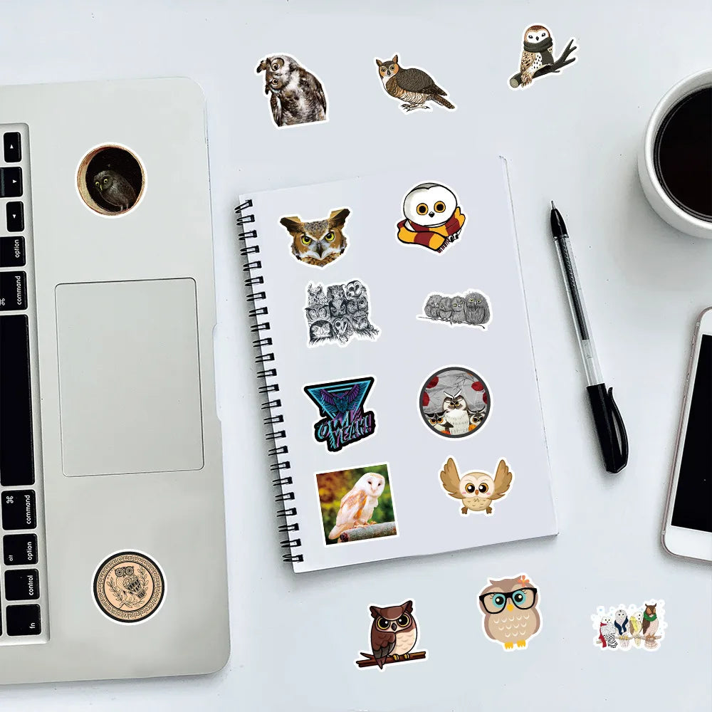 50-Pack Animal Owl Graffiti Stickers Waterproof Cartoon Decals for Notebooks Skateboards Luggage Fun Stationery Supplies Sticker