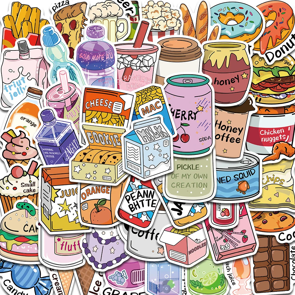 50PCS Snack Club Stickers Cartoon Skateboard Luggage Cafe DIY Laptop Classic Scrapbooking School Supplies Classic Cartoon Decal
