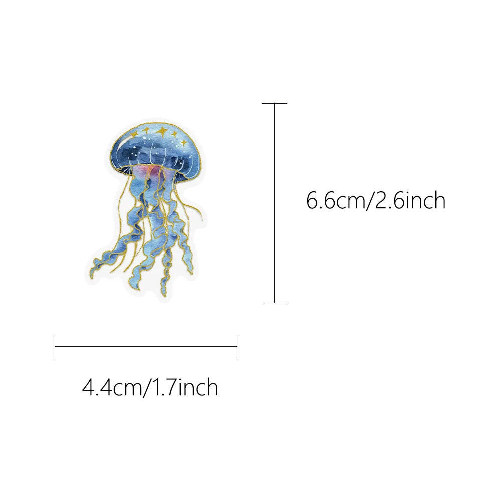 50-Pack Gold Foil Ocean Animal Doodle Stickers Waterproof Decor Decals for Students Stationery Phone Case Scrapbooking Sticker