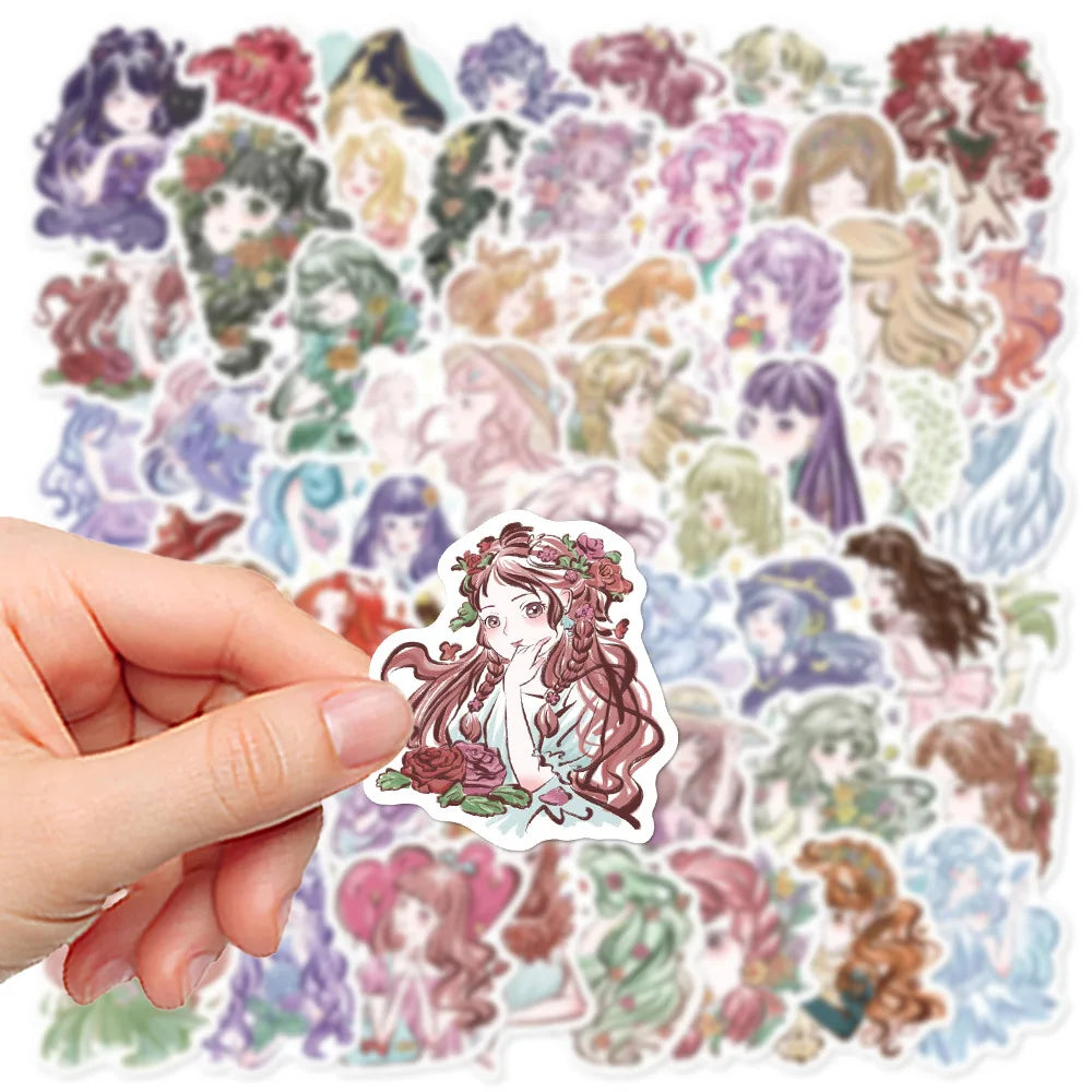 55/110PCS anime Girl Illustration Hand painted Sticker Decoration Handbook Luggage Case Notebook DIY Sticker