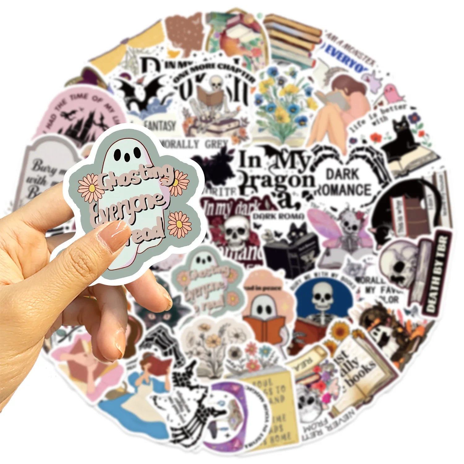 50/100PCS Dark Reading Book Graffiti Stickers Decor Tablets Phone Water Bottle PVC Waterproof Stationery Children Reward Sticker