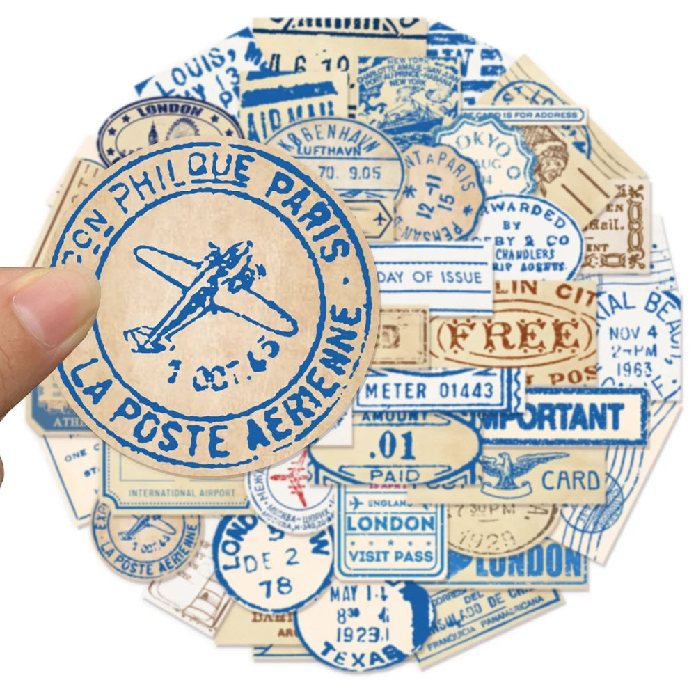 50PCS Travel Ticket Stub Stickers Landmark Landscape Stickers DIY Manual Labels Luggage Tablet Skateboard Decoration Stickers