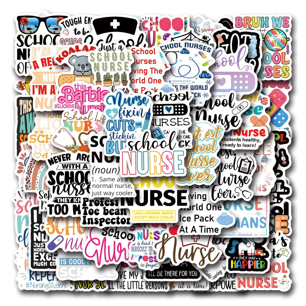 55/110PCS Cartoon School Nurse Graffiti Waterproof Sticker Car Luggage Student Stationery Notebook Sticker Decals