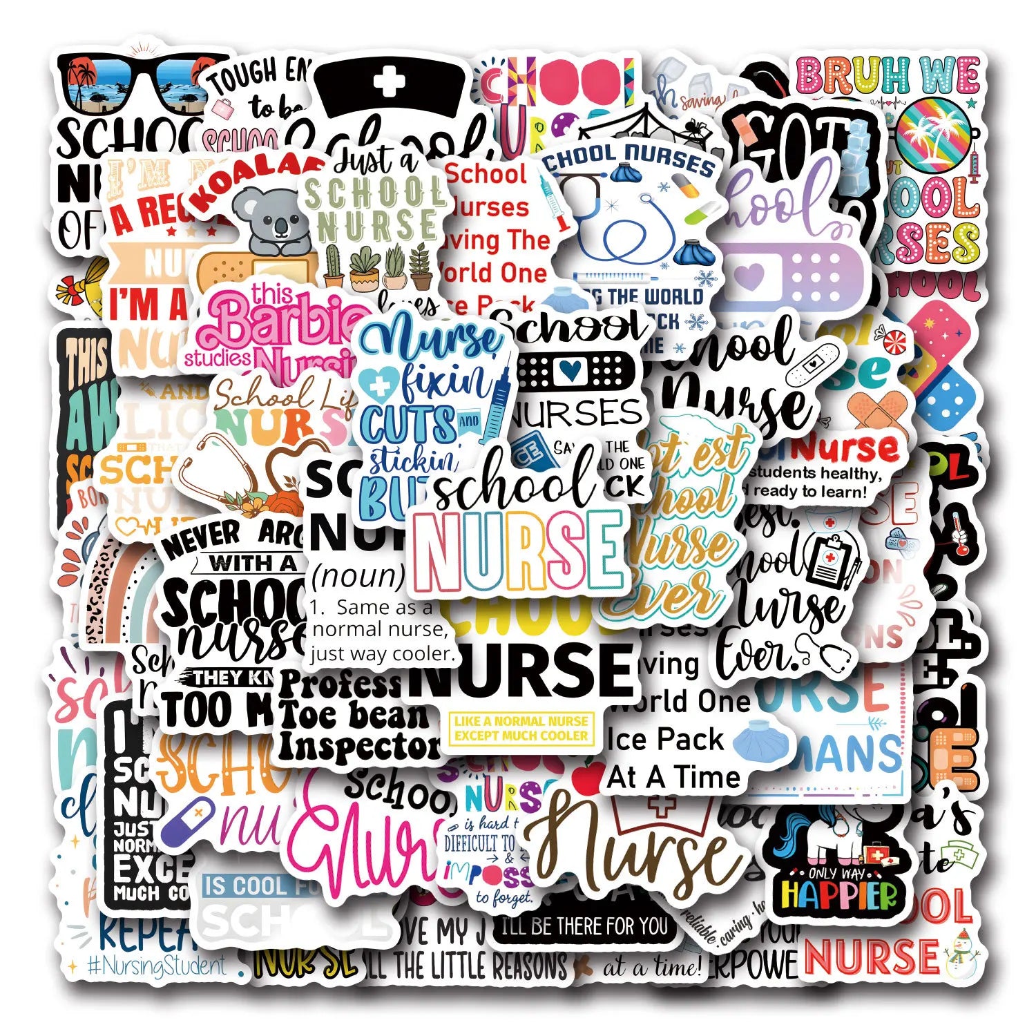 55/110PCS Cartoon School Nurse Graffiti Waterproof Sticker Car Luggage Student Stationery Notebook Sticker Decals