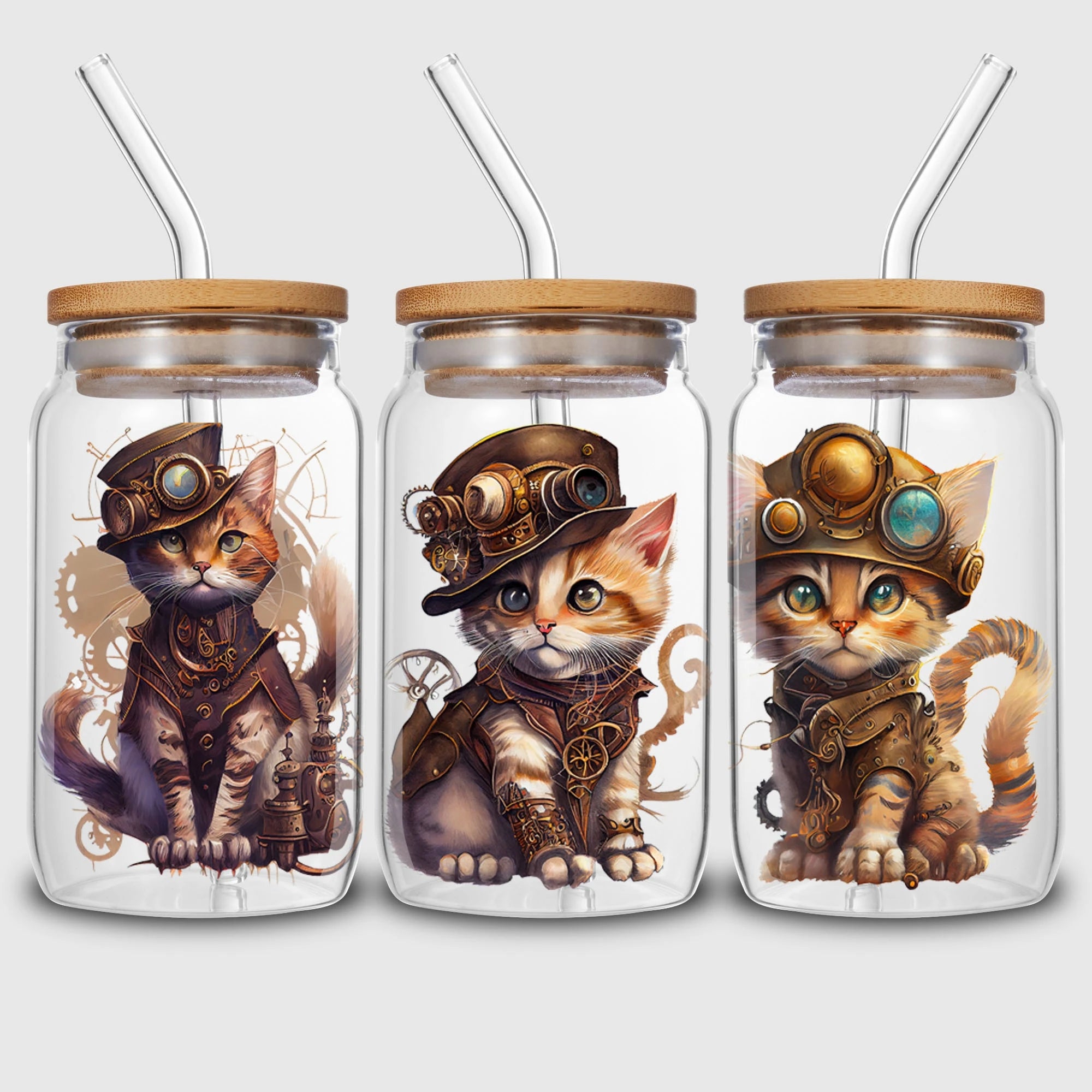 q5 sheets Steampunk UV DTF Cup Stickers, DTF Friction Transfer Stickers, Waterproof Cartoon Transfer Stickers for 16oz Glass Cup