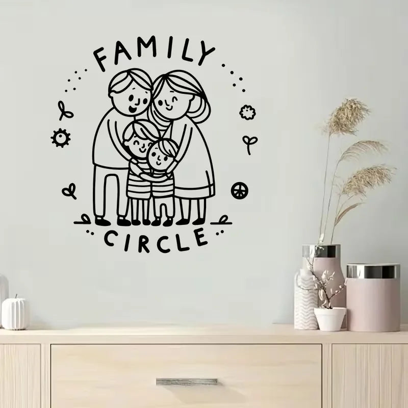1pcs A heart - warming family of four embracing, with FAMILY CIRCLE written above, surrounded by cute decorative elements. Wall