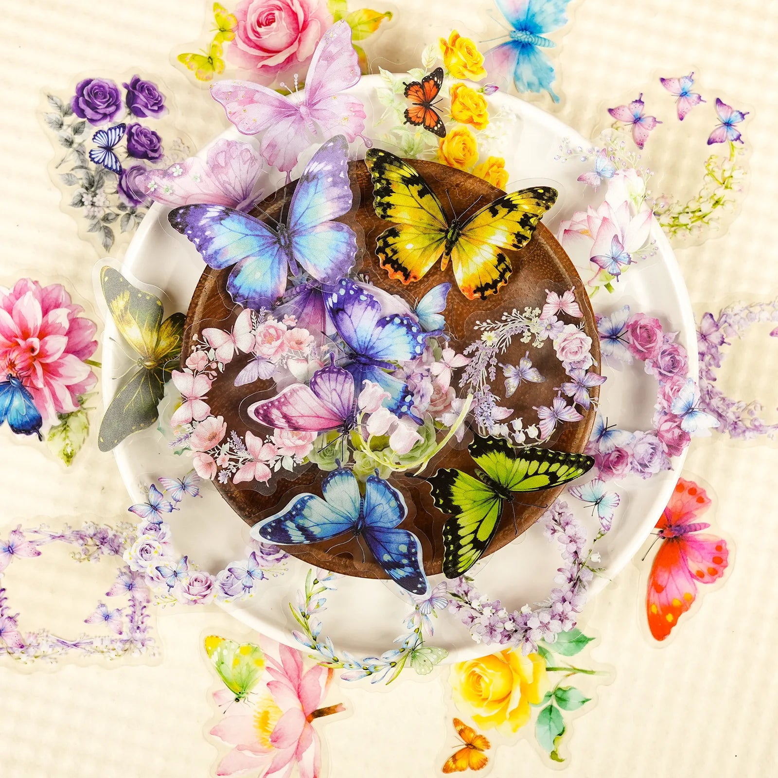 56/112Pcs Butterfly Flower Clear PET Stickers Elegant Dreamy Scrapbook DIY Material for File Holder Stationery Box Fridge Window