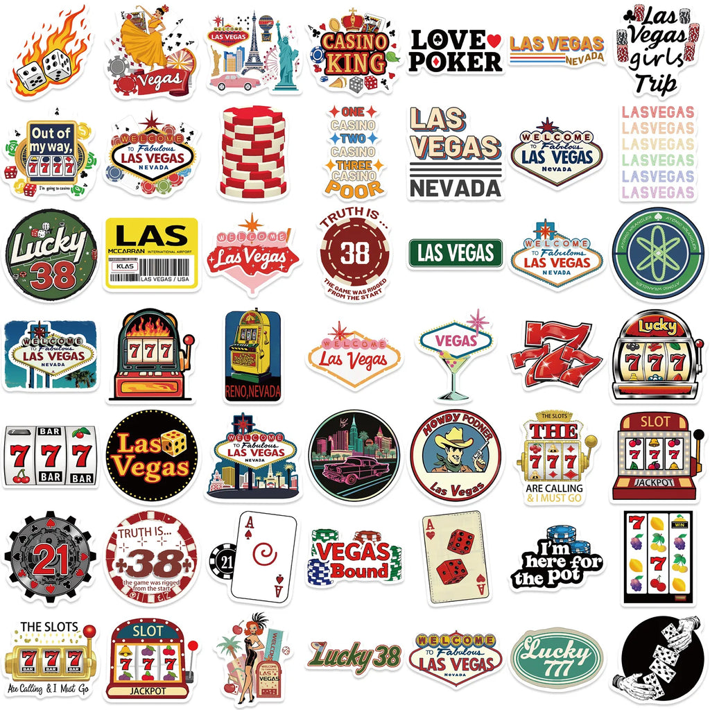 50PCS Cartoon Las Vegas Graffiti Stickers Guitar Notebook Luggage DIY Waterproof Stationery Children's Stickers